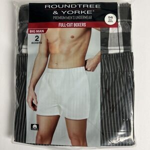 Roundtree & Yorke Mens Boxers Sz 56 Big Man 2 Pair Full-Cut Premium Underwear C1